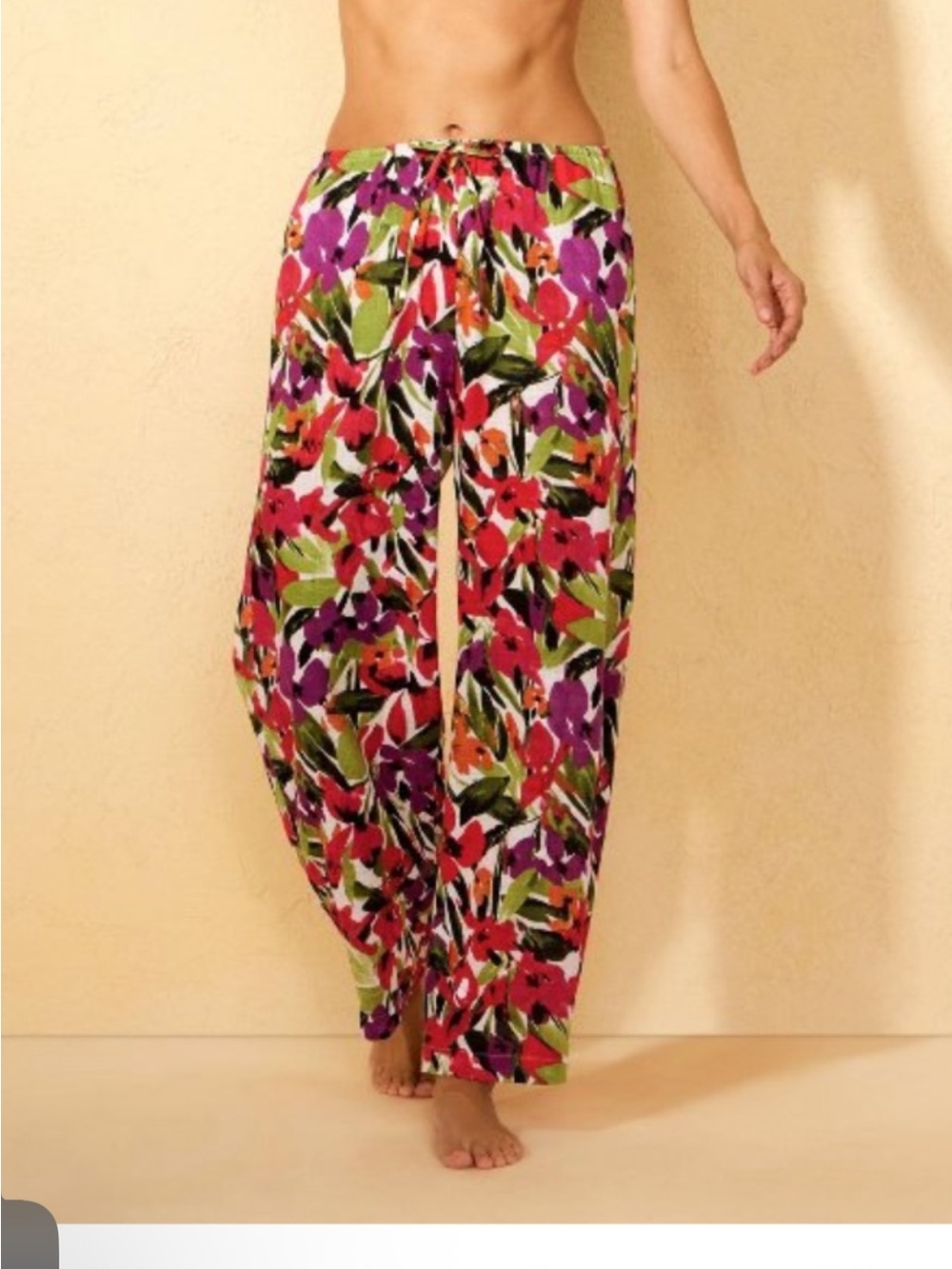 Shade & Shore NWT S RED PURPLE GREEN Multicolor Floral Drawstring Beach Pants